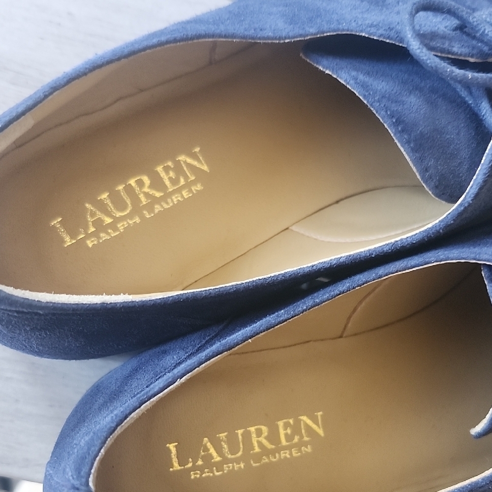 Lauren Ralph Lauren Navy Suede Lace-Up Moccasins - Classic Cap-Toe - Picture 4 of 13